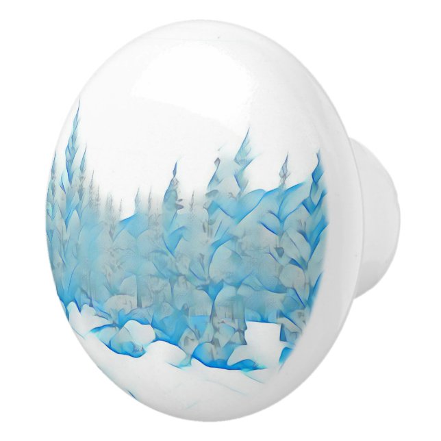 Snowy Blue Trees Ceramic Knob (Right)