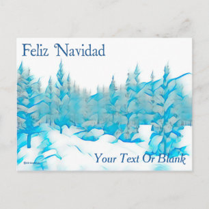 Snowy Blue Trees - Feiz Navidad Postcard