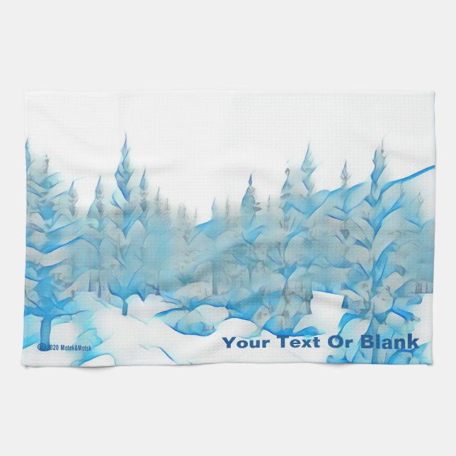 Snowy Blue Trees Kitchen Towel (Horizontal)