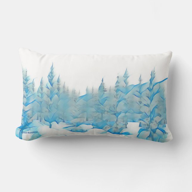 Snowy Blue Trees Lumbar Pillow (Front)
