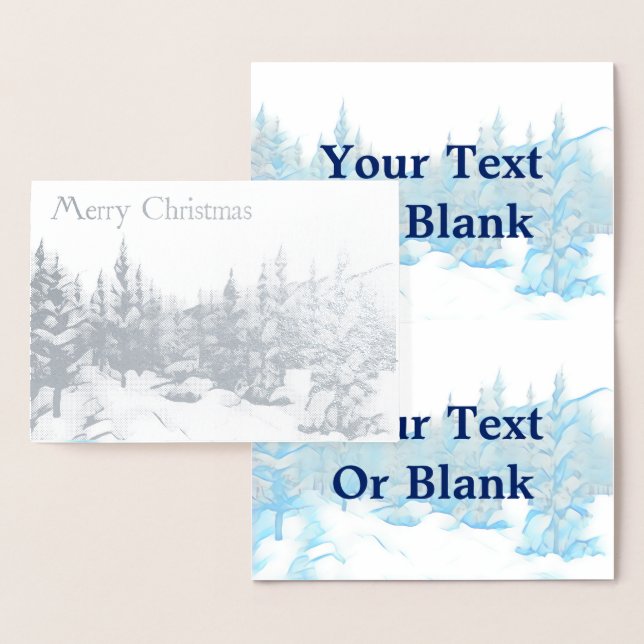 Snowy Blue Trees - Merry Christmas Foil Card (Display)