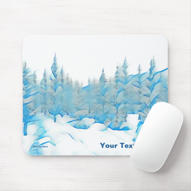 Snowy Blue Trees Mouse Pad (With Mouse)