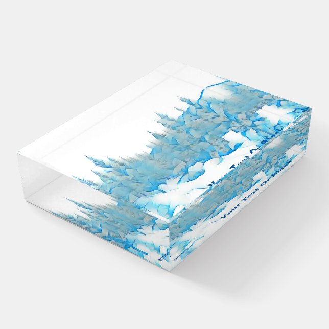 Snowy Blue Trees Paperweight (Angled)