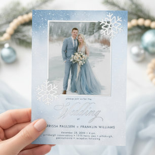 Snowy Blue Watercolor Winter Two Sided Wedding Foil Invitation
