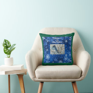 Snowy Bluebird Notecard Throw Pillow