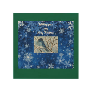 Snowy Bluebird Notecard Wood Wall Art