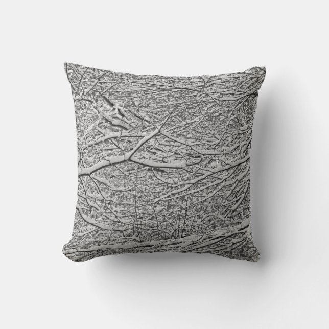 Snowy Branches Throw Pillow (Front)