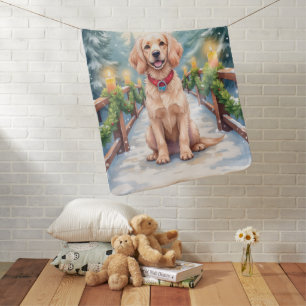 Snowy Bridge Boykin Spaniel Christmas Art Baby Blanket