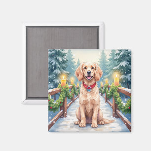 Snowy Bridge Boykin Spaniel Christmas Art Magnet