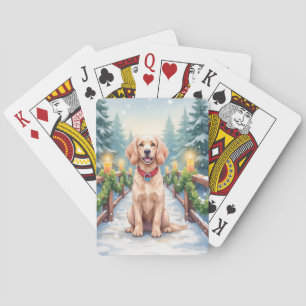 Snowy Bridge Boykin Spaniel Christmas Art Poker Cards