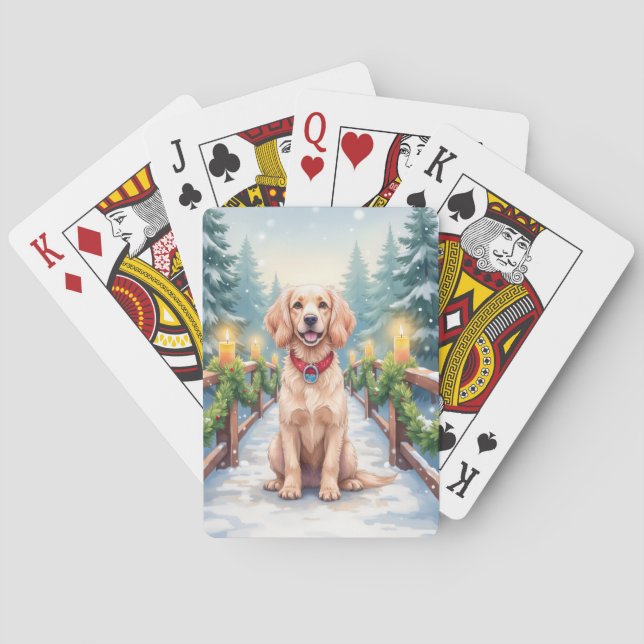 Snowy Bridge Boykin Spaniel Christmas Art Poker Cards (Back)