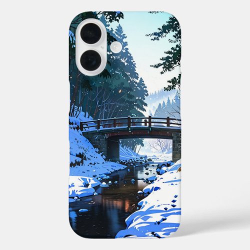 Snowy Bridge in Winter iPhone 16 Case