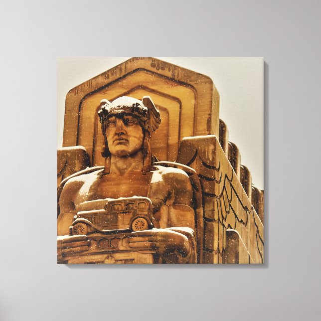 Snowy Bridge Statue Canvas Print (Front)