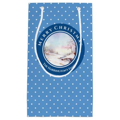 Snowy Bridge Watercolor Landscape Christmas Small Gift Bag