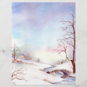 Snowy Bridge Watercolor Landscape Painting (Front)