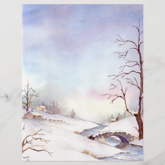 Snowy Bridge Watercolor Landscape Painting (Front)