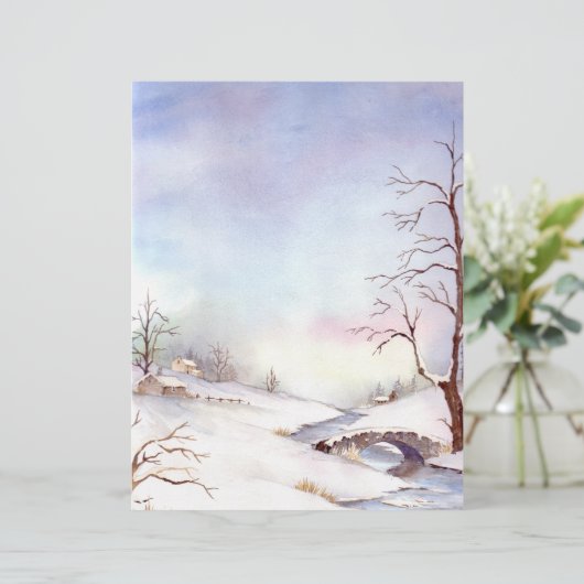 Snowy Bridge Watercolor Landscape Painting (Standing Front)