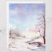 Snowy Bridge Watercolor Landscape Painting (Front/Back)
