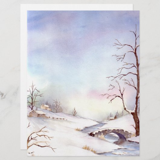 Snowy Bridge Watercolor Landscape Painting (Front/Back)