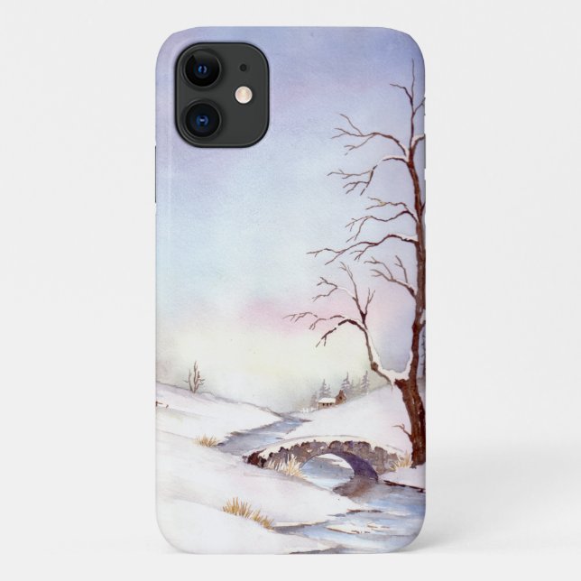 Snowy Bridge Watercolor Landscape Painting Case-Mate iPhone Case (Back)