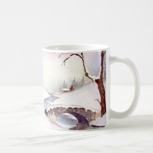 Snowy Bridge Watercolor Landscape Painting Coffee Mug