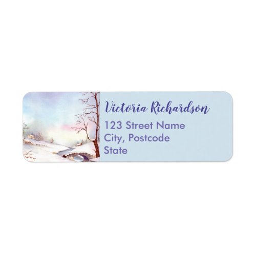 Snowy Bridge Watercolor Landscape Painting Label