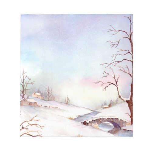 Snowy Bridge Watercolor Landscape Painting Notepad