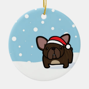 Snowy Brindle Frenchie Ceramic Ornament