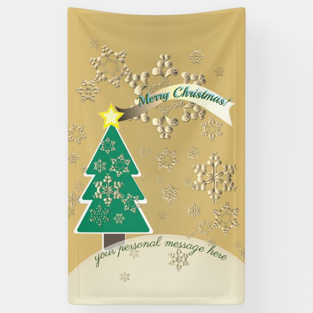Snowy Bronze Christmas Tree Scene Banner (Vertical)