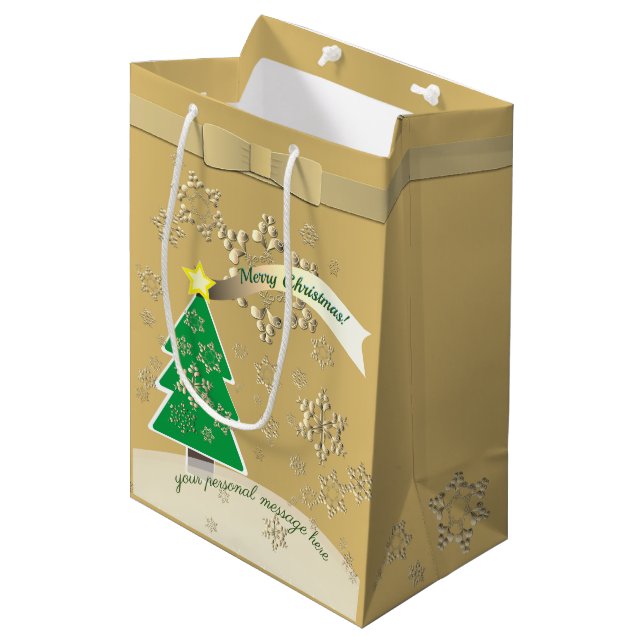 Snowy Bronze "Merry Christmas"   Medium Gift Bag (Front Angled)