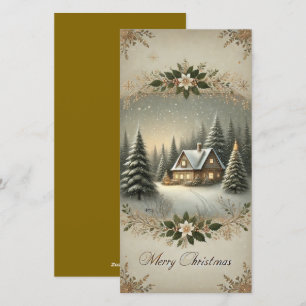 Snowy Cabin Christmas Serenity Flat Holiday Card