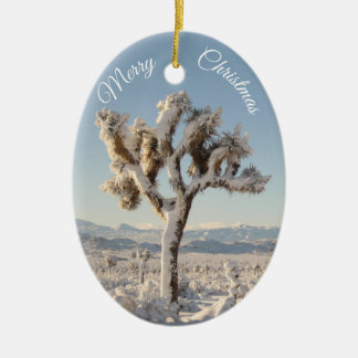Snowy California Desert Christmas Ceramic Ornament