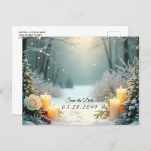 Snowy Candlelit Frosted Evergreens Holiday Postcard