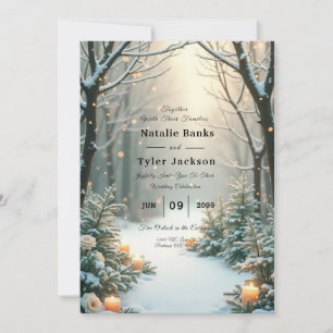 Snowy Candlelit Frosted Evergreens Invitation