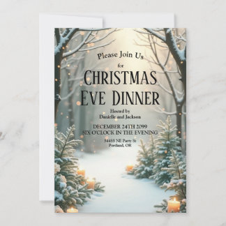 Snowy Candlelit Frosted Evergreens Invitation