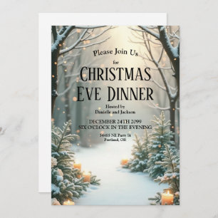 Snowy Candlelit Frosted Evergreens Invitation