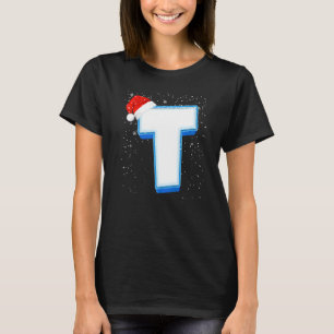 Snowy Capital Christmas Monogram Alphabet Letter T-Shirt