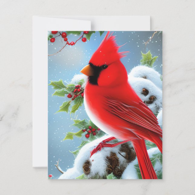 Snowy Cardinal Bird Graphic Note Card (Front)