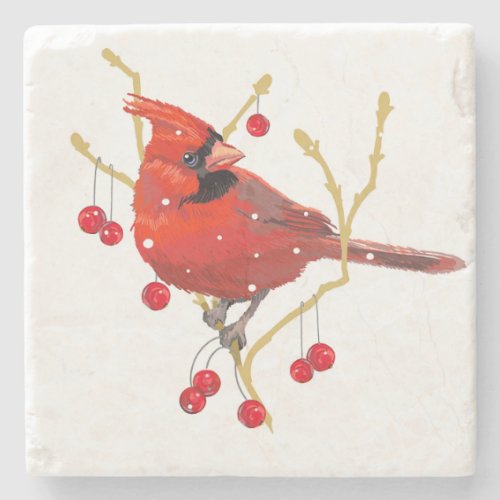 Snowy Cardinal Christmas Stone Coaster