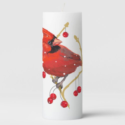 Snowy Cardinal  Male Pillar Candle