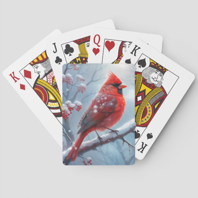 Snowy Cardinal Playing Cards, Cardinal Cards. Poker Cards (Back)