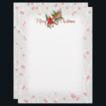 Snowy Cardinals Merry Christmas Letterhead<br><div class="desc">Exquisitely illustrated cardinal pair Christmas card — with winterberries in a light snowfall and greenery; background in pale creamy color with soft tree branches, back repeats with full winterberry pattern. Reds, greens, browns, cream, gold-tone, white and touch of black. See coordinating gift wraps, tags and gifts with this design in the...</div>