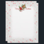 Snowy Cardinals Merry Christmas Letterhead<br><div class="desc">Exquisitely illustrated cardinal pair Christmas card — with winterberries in a light snowfall and greenery; background in pale creamy color with soft tree branches, back repeats with full winterberry pattern. Reds, greens, browns, cream, gold-tone, white and touch of black. See coordinating gift wraps, tags and gifts with this design in the...</div>