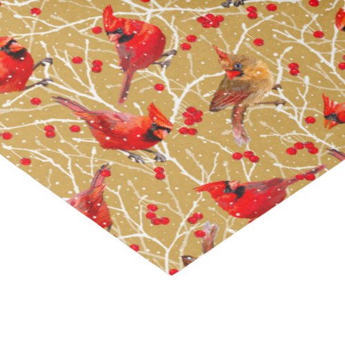 Snowy Cardinals  Winterberries Christmas  Golden Tissue Paper