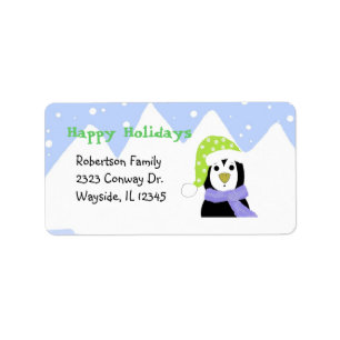 Snowy Cartoon Penguin Delight Label
