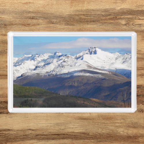 Snowy Cascade Mountains Landscape Acrylic Tray