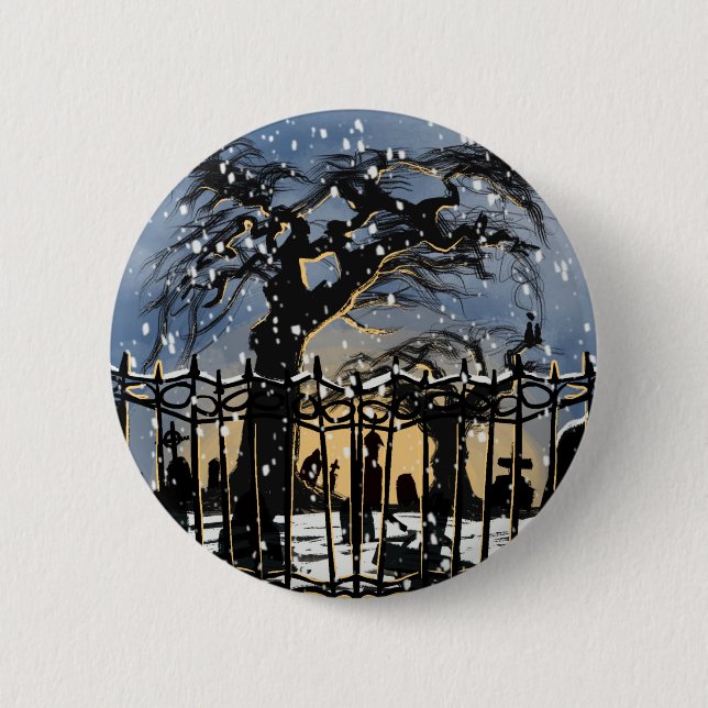 Snowy Cemetery Vibes Button (Front)