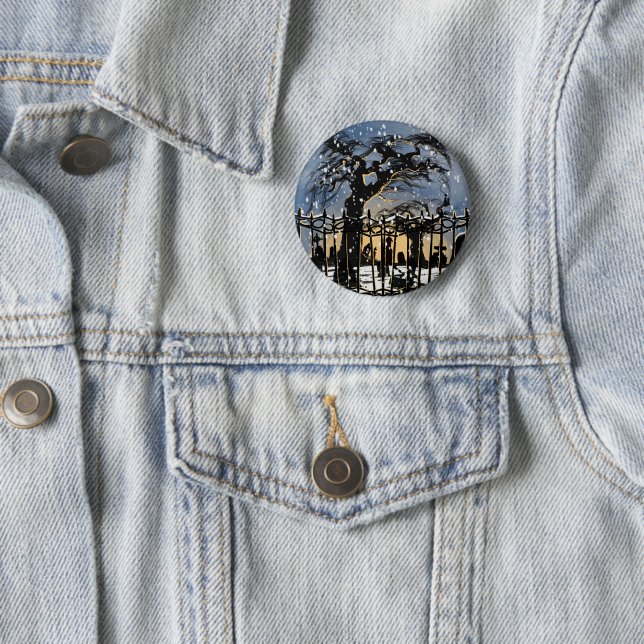 Snowy Cemetery Vibes Button (In Situ)