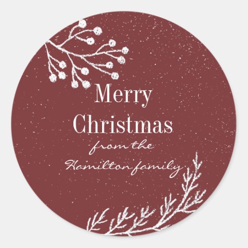 Snowy Chalk Branches Color Editable Classic Round Sticker