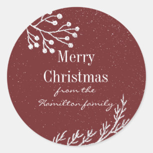 Snowy Chalk Branches Color Editable Classic Round Sticker